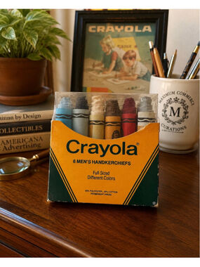 Vintage 1981 Crayola Men’s Handkerchief Set 6 Pc NOS Collectible Crayon Box Nove